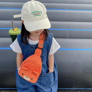 Sac bandoulière enfant orange avec visage d'ours mignon et sangle réglable