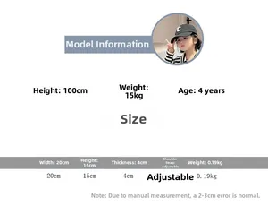 Guide des tailles sac bandoulière enfant avec dimensions 20x15x4cm et infos