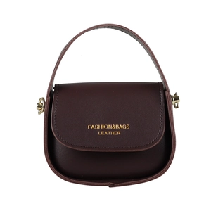 Retro mini leather handbag for girls in deep wine red with gold hardware and top handle