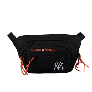 Schwarze Canvas Bauchtasche für Kinder mit orangen Reißverschlüssen und Stickerei