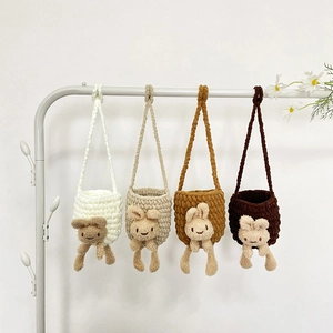 Sac À Bandoulière Enfants Lapin Dessin Animé Peluche Laine Tricotée Crochet Fait Main Pour Filles