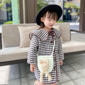 Sac à bandoulière mignon en tricot lapin pour filles avec manteau d'hiver pied-de-poule