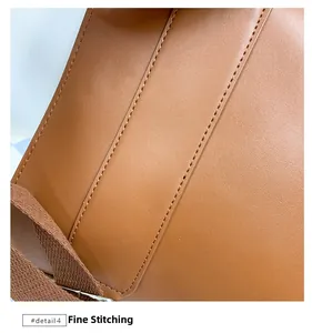 Close-up of fine stitching and premium brown PU leather texture on children's backpack