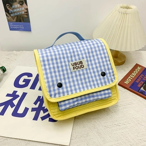 Kids Backpack Nylon Gingham Check Pattern Contrast Color Small Daypack For Toddler Boys Girls School Travel Fashion