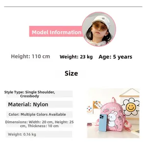 Dettagli su dimensioni e materiale in nylon per lo zaino per bambini con coniglietto