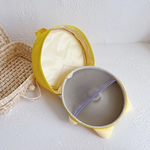 Sac à dos jaune rond pour enfants style donut avec filet intérieur et détails peluche