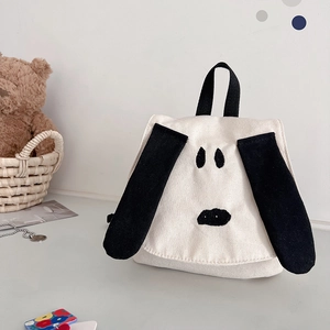 Kids Canvas Backpack Cartoon Dog Toddler School Bag Cute Contrast Color Preschool Travel Rucksack For Boys Girls
