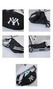 Détails du sac de poitrine enfant en toile noire avec broderie NY et espace interne