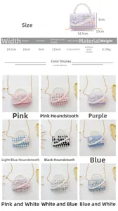 Größentabelle und Farbauswahl für die Tweed-Mini-Perlenhandtasche mit Kette