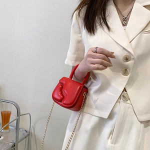 Bright red mini heart patterned handbag with gold chain strap for women and kids