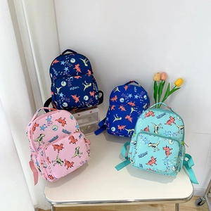Kids School Bag Lightweight Nylon Cartoon Dinosaur Print Kindergarten Daily Rucksack For Toddler Boys Girls