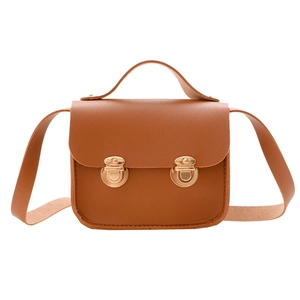 Mini sac bandoulière vintage en cuir PU marron pour filles avec boucles dorées