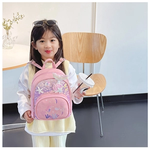 Sac à dos rose pour enfant avec sequins sirène, queue colorée et étoile de mer