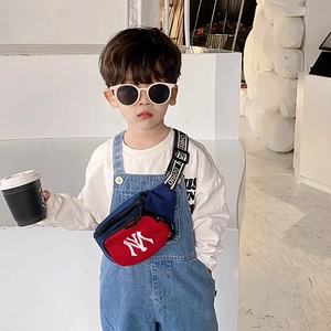 Sac de poitrine bicolore en toile pour enfants avec broderie NY et sangle réglable