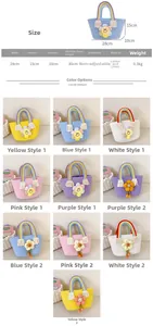 Guide des tailles sac enfant en coton et lin avec poignées arc-en-ciel et fleur soleil