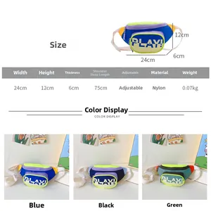 Kids nylon sports chest bag size chart and multi-color specifications guide