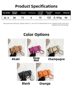 Size chart showing dimensions and weight for the PU leather shoulder handbag