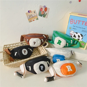 Kids Chest Bag Crossbody Waist Pack Canvas Nylon Letter Patch Contrast Color Fashionable Casual Adjustable Strap For Boys Girls
