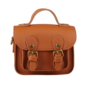 Cartable rétro en cuir marron pour enfants avec poignée et boucles vintage