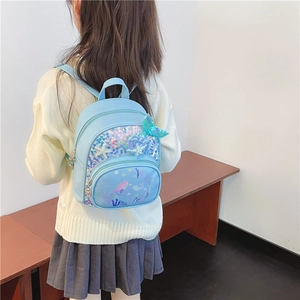 Sac à dos bleu clair pour fille avec paillettes sirène et breloques étoile de mer