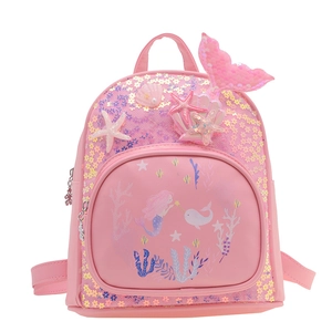 Sac à dos sirène rose pour enfants avec paillettes et décors d'étoiles de mer