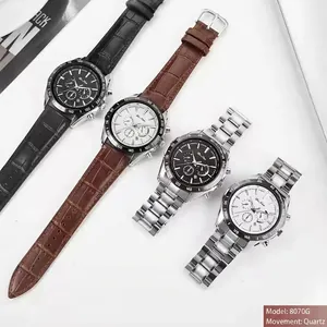 Wasserdichte Business-Quarzuhr für Herren mit Stahl- oder Lederarmband und Tachymeter