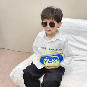 Colorful multi-color kids crossbody chest bag with 'PLAY!' print for stylish outdoor wear