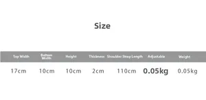 Guide des tailles avec largeur, hauteur et sangle réglable de 110cm pour sac enfant