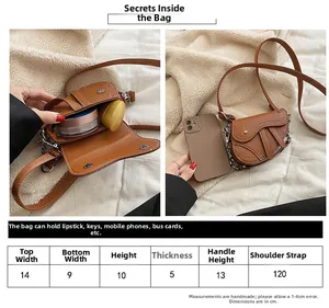 Tableau des tailles détaillé et dimensions du mini sac pour fille avec capacité interne