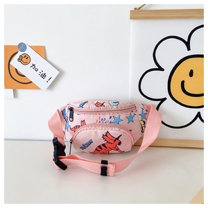 Marsupio rosa per bambini con stampa di dinosauro cartone animato e cinturino regolabile trendy