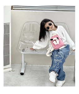 Pink toddler canvas backpack featuring a 3D plush cartoon dog character for preschool kids