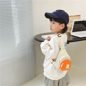 Cool kids nylon chest bag in orange and beige with a towel embroidered R letter patch
