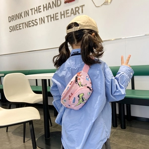 Marsupio rosa in tela per bambini con stampa dinosauro cartone animato nel caffè