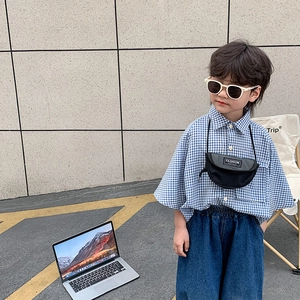 Sac demi-lune enfant en toile noire décontracté avec patch tendance pour un look street