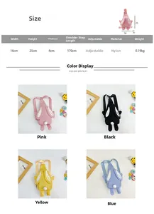 Tableau des tailles du sac à bandoulière lapin en nylon pour enfants en quatre couleurs