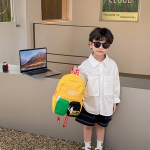 Kids kindergarten backpack with yellow and green color-block and letter printing