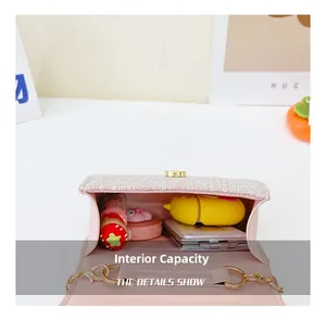 Internal capacity of pink tweed handbag showing space for lipstick and small makeup items