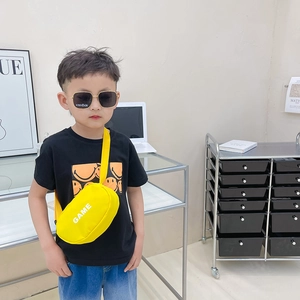 Kids bright yellow canvas crossbody bag featuring GAME lettering with a streetwear look