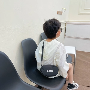 Kids casual black crossbody bag with white GAME letter print on durable nylon