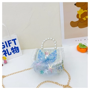 Détails du sac à main pailleté pour filles avec imprimé Elsa et poignée en perles