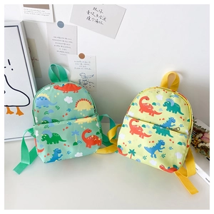 Detail of cute dinosaur print canvas backpacks for kids with adjustable shoulder straps
