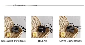 Détails de mini sacs à main en strass en transparent, noir et argent avec des perles