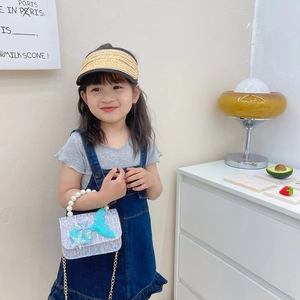 Cute mermaid princess crossbody bag with pearl handle and sequins for young girls