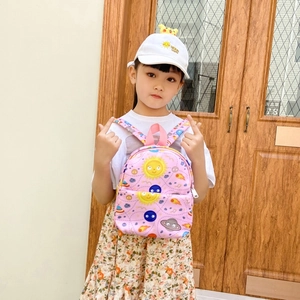 Pink cartoon dinosaur toddler backpack with space prints for preschool girls and boys