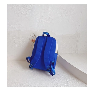 Vue détaillée du dos et des bretelles d'un sac à dos minimaliste bleu et blanc
