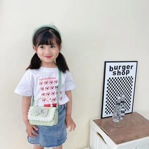 Kids mint green lace handbag with pearl handle and rhinestone bow crossbody bag