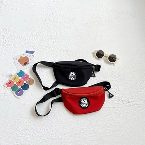 Kids Chest Waist Bag Canvas Trendy Round Badge Adjustable Strap For Boys Girls Crossbody Pack
