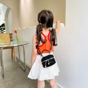 Sac à chaîne en strass noir pour fille avec breloques perles et bandoulière réglable
