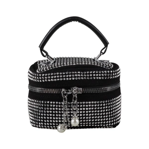 Mini sac à main noir pour filles avec décorations en strass et fermeture à perles