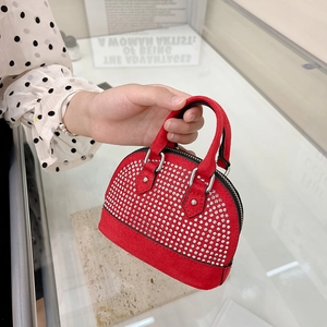 Kids Girls Mini Shell Bag Sparkly Rhinestone Crossbody Handheld Fashionable Cute Velvet Fabric Shoulder Purse Accessories